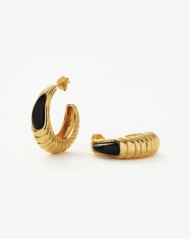 Lightweight hoop earringsWavy Ridge Gemstone Medium Hoop Earrings