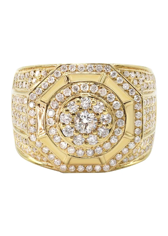 Halo - Style Women's Diamond Rings with a Center Diamond Surrounded by Smaller Diamonds in 18K GoldMens Diamond Ring | 1.43 Carats | 11.17 Grams
