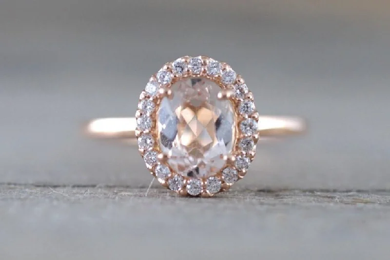 Men's opal - featured rings with iridescent colorsGold Oval 8x6mm Morganite Diamond Halo Engagement Ring ASPER1430048 Men's opal - featured rings with iridescent colorsGold Oval 8x6mm Morganite Diamond Halo Engagement Ring ASPER1430048