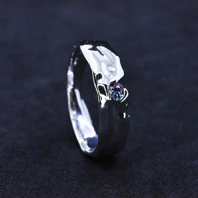 Men's two - tone rings combining silver and gold"Liquid Metal" Alexandrite Men's 14K White Gold Ring Men's two - tone rings combining silver and gold"Liquid Metal" Alexandrite Men's 14K White Gold Ring