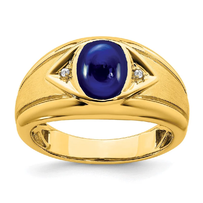 Men's citrine - studded rings for a sunny yellow shade14K Yellow Gold Created Sapphire and Diamond Mens Ring