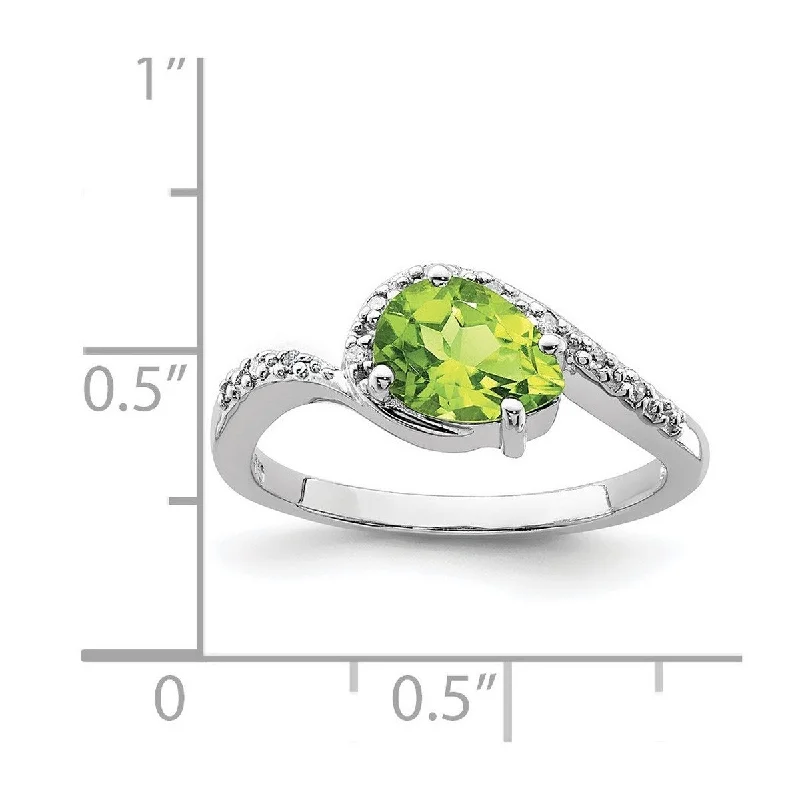 Women's Diamond Rings with Side - Stone Pave Setting for a Sparkling and Continuous ShineCurata 925 Sterling Silver Polished Open back Rhodium Plated Diamond and Peridot Ring