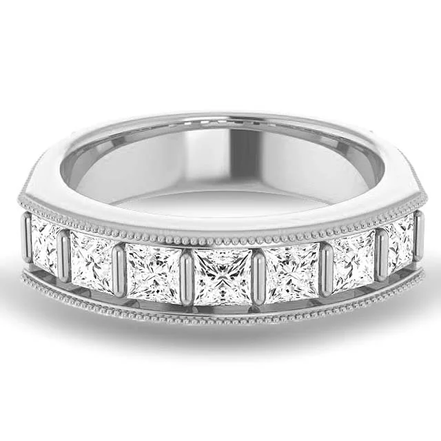Men's multi - colored gemstone rings for a vibrant style2.0 ctw Bar Set Princess Cut Diamond Milgrain Accent Men's Ring Men's multi - colored gemstone rings for a vibrant style2.0 ctw Bar Set Princess Cut Diamond Milgrain Accent Men's Ring