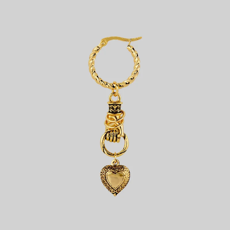 Small hoop earringsALL OF ME. Hand Grasping Heart Earrings - Gold