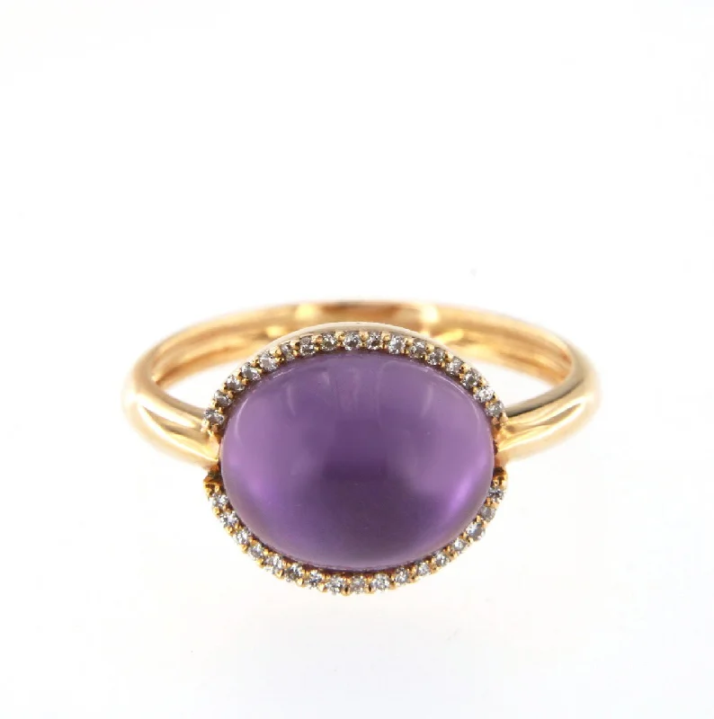Adjustable Ring Sizes for Women's Rings in Stainless SteelCabouchon 18K Rose Gold w. Diamonds & Amethyst