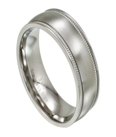 Men's turquoise - inlaid rings for a southwestern feelMilgrained Men's Stainless Steel Wedding Ring, Round Edges | 8mm
