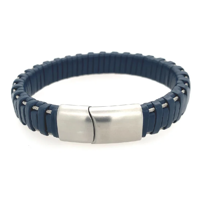 Men's Sapphire Engagement Rings in 18K White Gold with Pave Diamond AccentsAlor Gents Cable & Blue Leather Bracelet Men's Sapphire Engagement Rings in 18K White Gold with Pave Diamond AccentsAlor Gents Cable & Blue Leather Bracelet