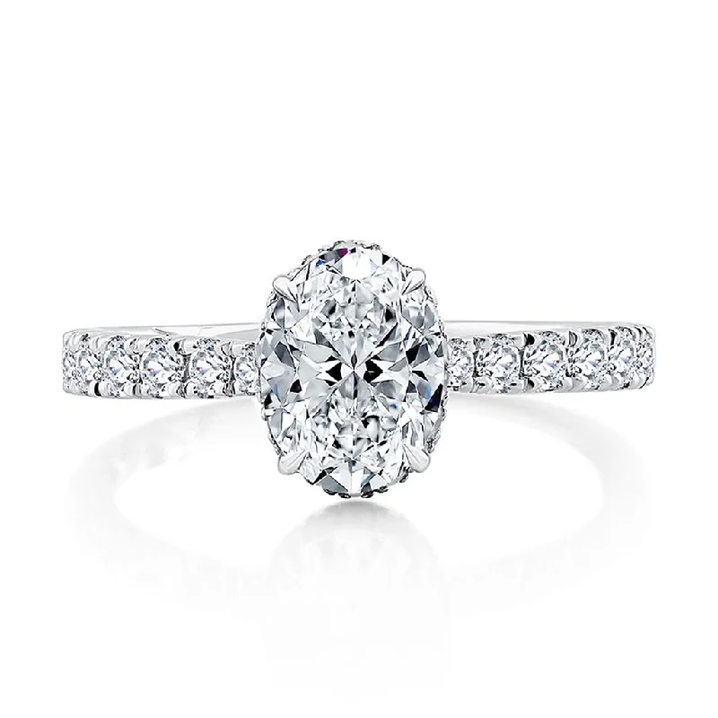 Tennis - Style Women's Diamond Rings with a Continuous Row of Diamonds for a Classic and Versatile Look14K White Gold Hidden Halo Oval Natural Diamonds Engagement Ring