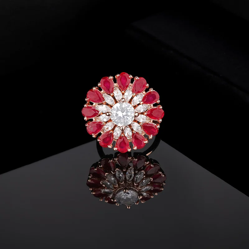 Estele Rose Gold Plated CZ Fascinating Ruby Finger Ring for Women(Adjustable)