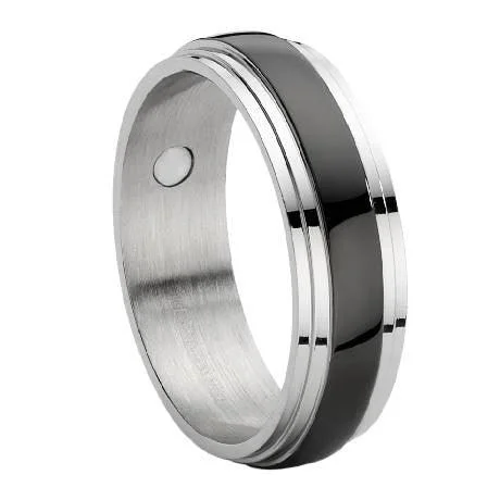 Men's zodiac - sign rings for a personalized touchStainless Steel Magnetic Ring With Black Enamel Inset-8mm Men's zodiac - sign rings for a personalized touchStainless Steel Magnetic Ring With Black Enamel Inset-8mm