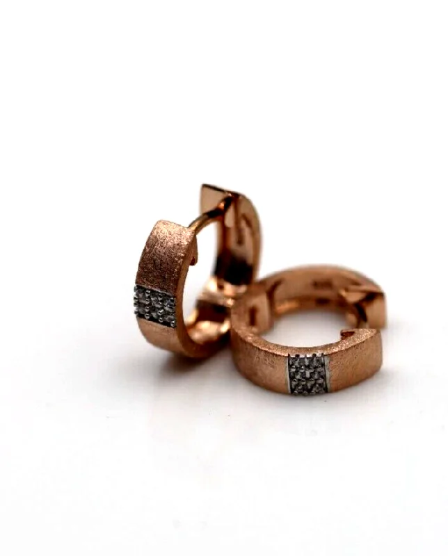 Gold hoop earringsSterling Silver 925 Huggies Pink Gold Plate With White – Polish/Ice Matt Finish Gold hoop earringsSterling Silver 925 Huggies Pink Gold Plate With White – Polish/Ice Matt Finish