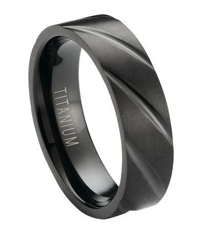 Men's sapphire - set rings for a royal blue hueMatte-Finished Black Titanium Band with Diagonal Grooves | 6mm Men's sapphire - set rings for a royal blue hueMatte-Finished Black Titanium Band with Diagonal Grooves | 6mm