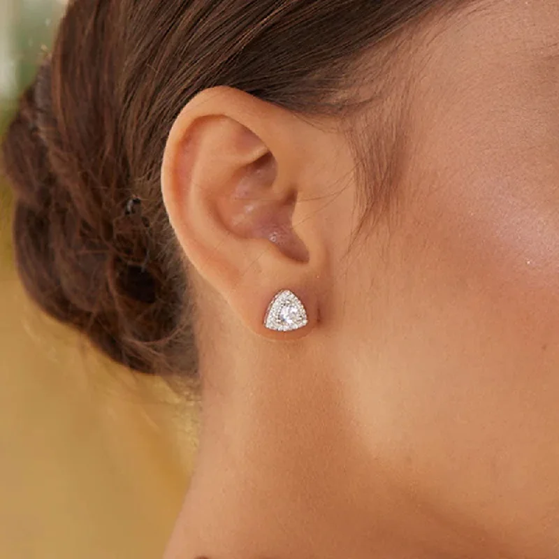 Diamond - Encrusted Women's Rings for Special Occasions in 18K GoldTrillion Beauty Stud Earrings- 925 Silver