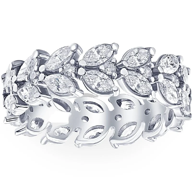 Vintage - Style Women's Diamond Rings with Floral - Engraved Bands and Multiple Diamond Accents2 3/4ct Marquise Diamond Eternity Ring 14K White Gold Vintage - Style Women's Diamond Rings with Floral - Engraved Bands and Multiple Diamond Accents2 3/4ct Marquise Diamond Eternity Ring 14K White Gold