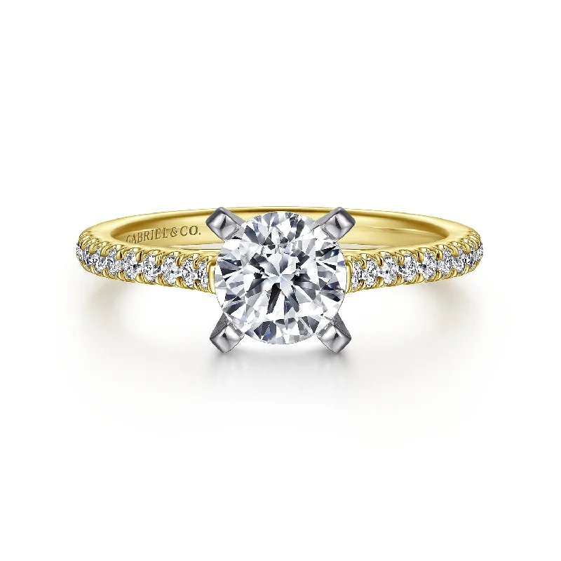 Three - Stone Women's Diamond Rings Symbolizing Past, Present, and Future with Emerald - Cut DiamondsGabriel - Classic Collection 14K White & Yellow Gold .24ctw 4 Prong Style Diamond Semi-Mount Engagement Ring Three - Stone Women's Diamond Rings Symbolizing Past, Present, and Future with Emerald - Cut DiamondsGabriel - Classic Collection 14K White & Yellow Gold .24ctw 4 Prong Style Diamond Semi-Mount Engagement Ring
