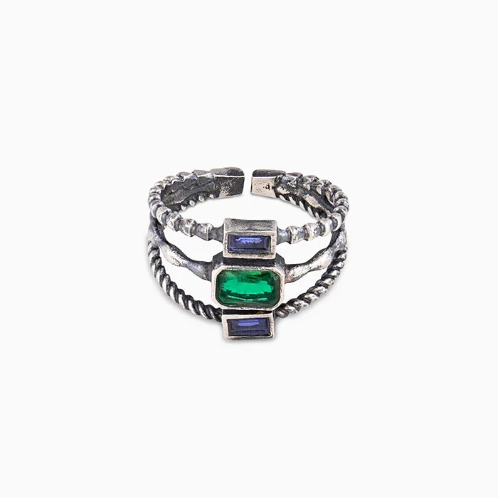 Diamond - Encrusted Women's Rings for Special Occasions in 18K GoldOxidised Silver Trio Stone Ring