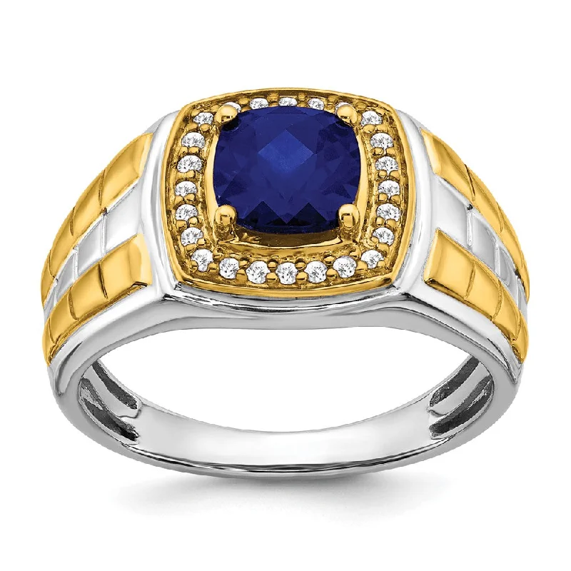 Men's waterproof rings for water - based activities14K Two-tone Gold  Created Sapphire and Diamond Mens Ring