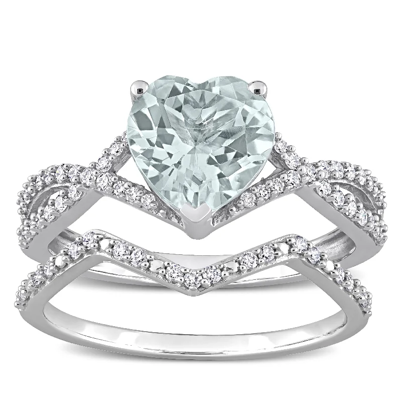 Signature - Design Women's Diamond Rings with a Brand - Specific Pattern and High - Quality DiamondsMiadora Heart-cut Aquamarine and 1/3ct TDW Diamond Crossover Bridal Ring Set in 14k White Gold Signature - Design Women's Diamond Rings with a Brand - Specific Pattern and High - Quality DiamondsMiadora Heart-cut Aquamarine and 1/3ct TDW Diamond Crossover Bridal Ring Set in 14k White Gold