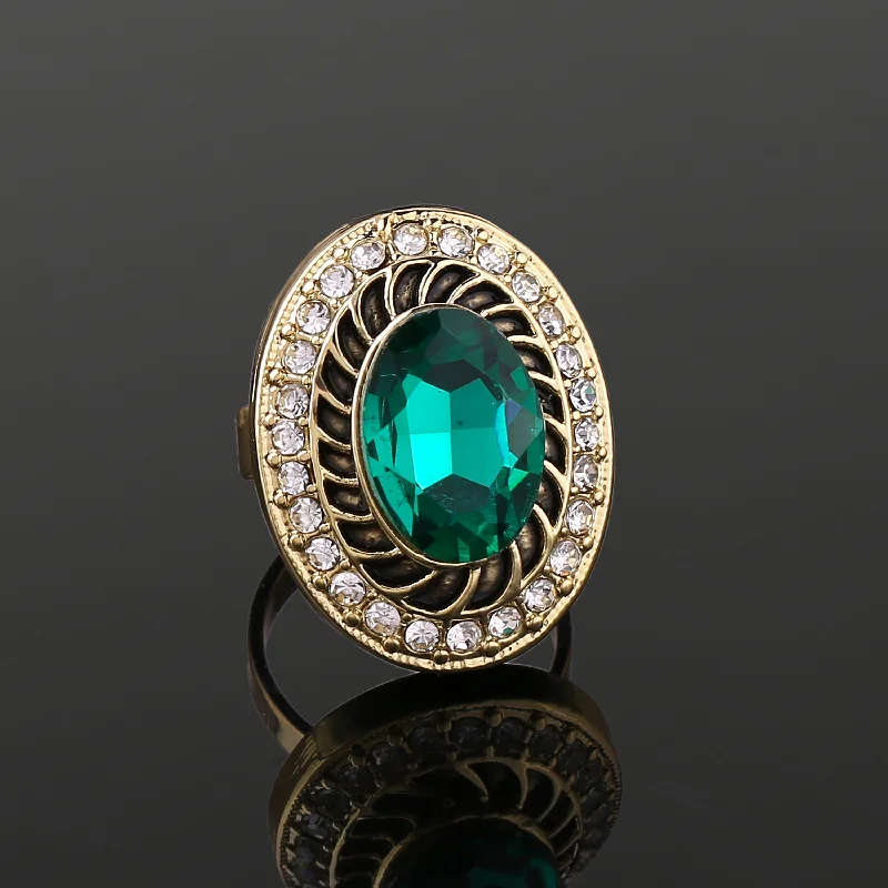 Estele Gold Plated Marvelous Finger Ring with Emerald Crystals for Women(Adjustable)