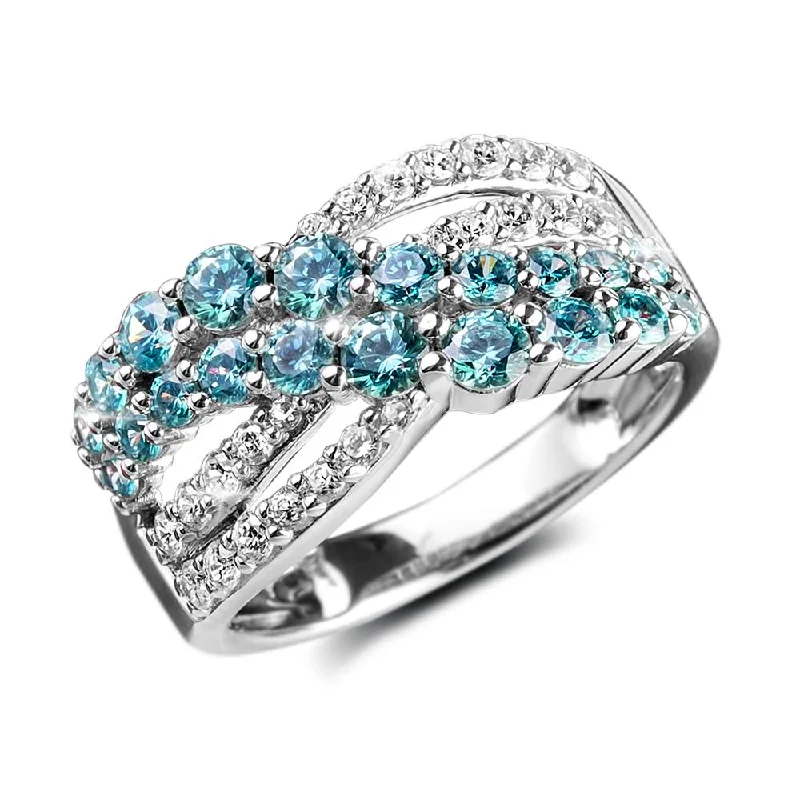 Engagement - Inspired Women's Rings with a Halo of Small DiamondsAqua Cascade Ring Engagement - Inspired Women's Rings with a Halo of Small DiamondsAqua Cascade Ring