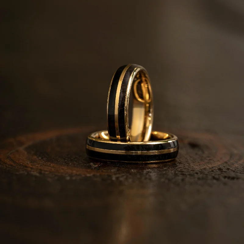 Diamond - Encrusted Women's Rings for Special Occasions in 18K Gold"Dionysis" Ancient Bog Oak Womens Tungsten Carbide Ring- Yellow Gold - 5mm Diamond - Encrusted Women's Rings for Special Occasions in 18K Gold"Dionysis" Ancient Bog Oak Womens Tungsten Carbide Ring- Yellow Gold - 5mm