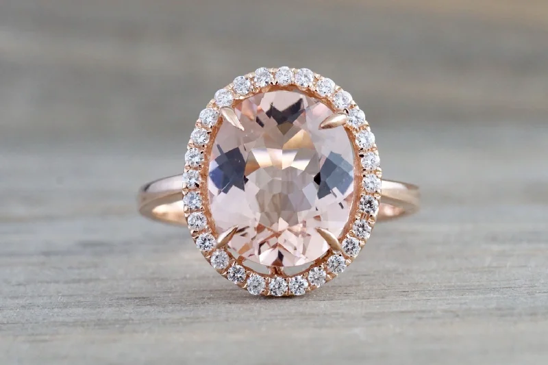 Men's waterproof rings for water - based activities14k Rose Gold Oval Morganite Diamond Halo Ring 11x9mm Men's waterproof rings for water - based activities14k Rose Gold Oval Morganite Diamond Halo Ring 11x9mm