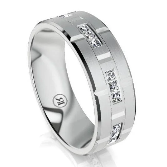 Signature - Design Women's Diamond Rings with a Brand - Specific Pattern and High - Quality DiamondsThe Elliott White Gold & White Diamond Mens Wedding Ring
