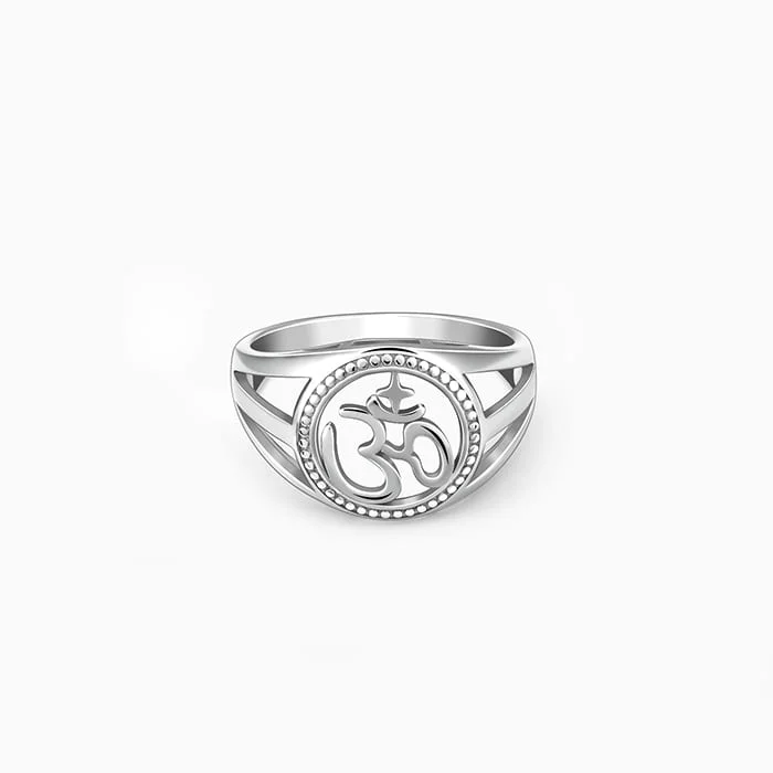 Engagement - Inspired Women's Rings with a Halo of Small DiamondsSilver Om Vibe Ring For Him