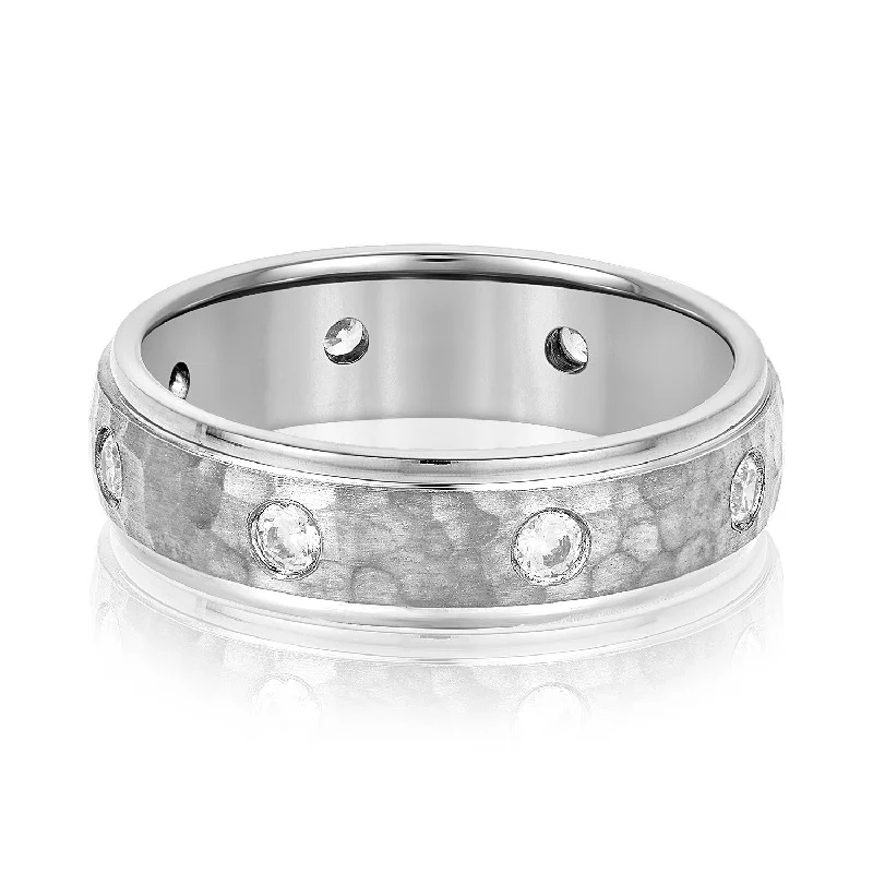 Men's zodiac - sign rings for a personalized touchBezel Set Diamond Hammered Men's Wedding Band