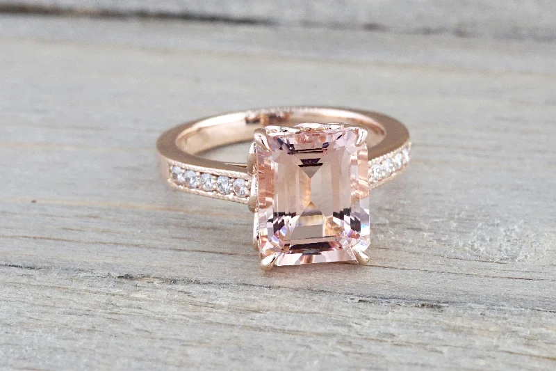 Men's budget - friendly rings for cost - conscious shoppers14k Rose Gold Elongated Emerald Cut Pink Morganite Diamond Engagement Men's budget - friendly rings for cost - conscious shoppers14k Rose Gold Elongated Emerald Cut Pink Morganite Diamond Engagement