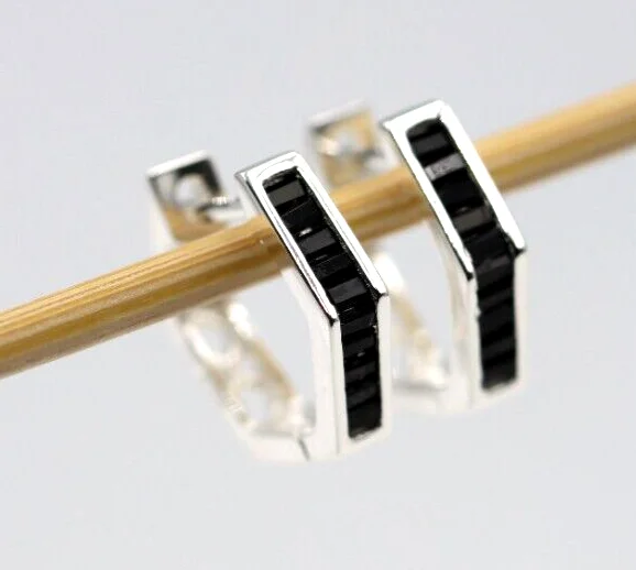 Sterling silver hoop earringsKaedesigns Genuine Sterling Silver 925 Black CZ Hexagon Huggies Sterling silver hoop earringsKaedesigns Genuine Sterling Silver 925 Black CZ Hexagon Huggies