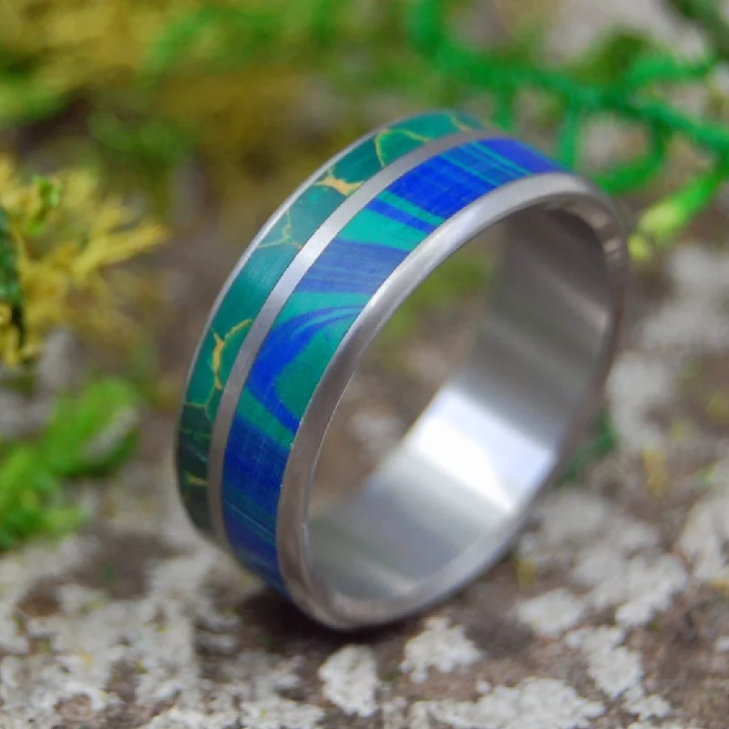 Men's infinity - symbol rings for a romantic meaningWind From Earth To Ocean | Men's Jade, Azurite Stone & Titanium Wedding Ring