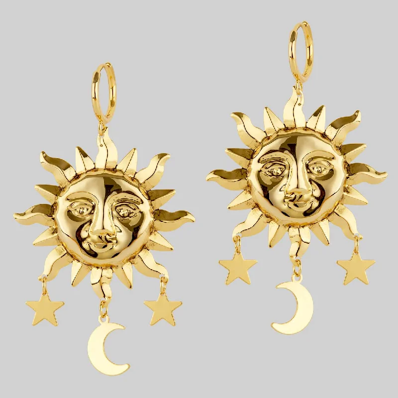 Everyday hoop earringsHELIOS. Sun & Moon Dream Catcher Hoop Earrings - Gold