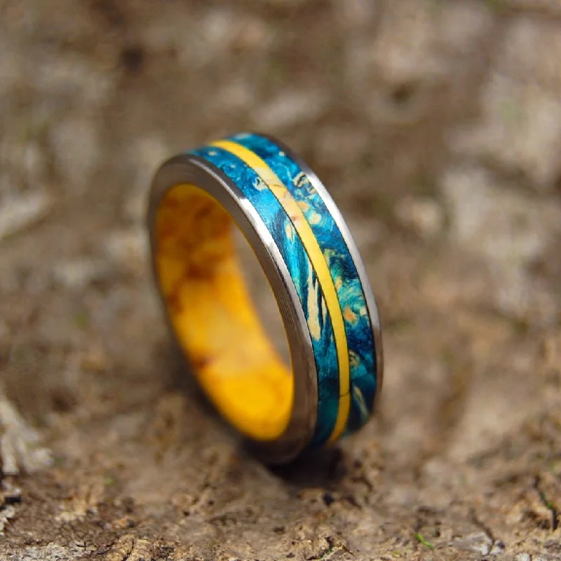Vintage - Inspired Filigree - Design Women's Rings in Sterling SilverTornado Of Desire And Sunshine | Women's Yellow Jasper Stone, Blue Box Elder Wood & Titanium Wedding Ring Vintage - Inspired Filigree - Design Women's Rings in Sterling SilverTornado Of Desire And Sunshine | Women's Yellow Jasper Stone, Blue Box Elder Wood & Titanium Wedding Ring