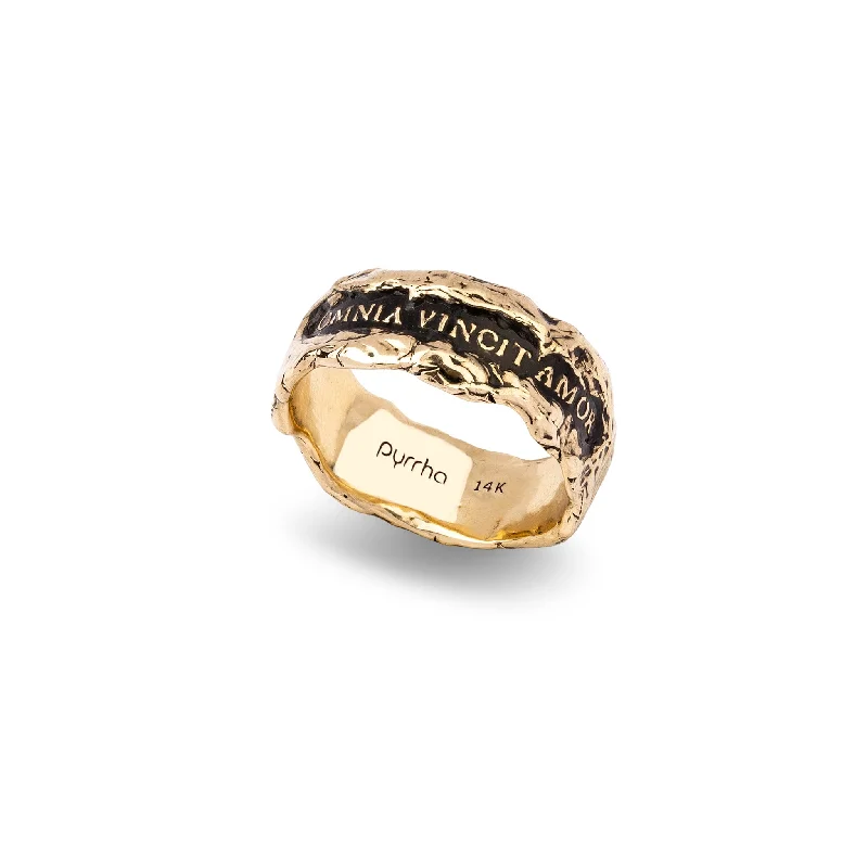 Women's Rings with Hidden Compartments for Secret KeepsakesLove Conquers All Wide 14K Gold Textured Band Ring Women's Rings with Hidden Compartments for Secret KeepsakesLove Conquers All Wide 14K Gold Textured Band Ring