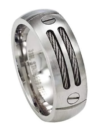 Men's rose - gold - plated rings for a trendy colorStainless Steel Cable Ring with Two Screws Men's rose - gold - plated rings for a trendy colorStainless Steel Cable Ring with Two Screws