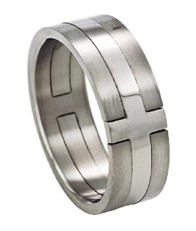 Men's sports - team logo rings for fansTitanium Cross Ring with High Polish and Satin Finish -8mm Men's sports - team logo rings for fansTitanium Cross Ring with High Polish and Satin Finish -8mm
