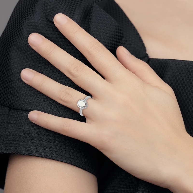 Women's Diamond Rings with Sapphire Accents in Blue for a Colorful and Sophisticated TouchCurata 925 Sterling Silver Polished Diamond and Simulated Opal Ring