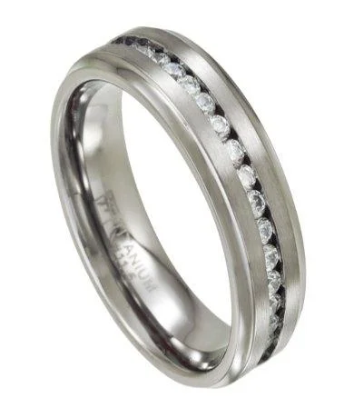 Men's rose - gold - plated rings for a trendy colorMens Eternity Titanium Wedding Ring with Channel-Set CZs | 7mm Men's rose - gold - plated rings for a trendy colorMens Eternity Titanium Wedding Ring with Channel-Set CZs | 7mm