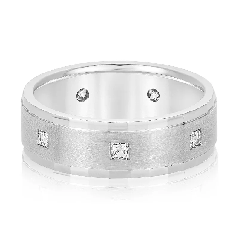 Men's glow - in - the - dark rings for a fun effectBezel Set Princess Cut Diamond Men's Wedding Band Men's glow - in - the - dark rings for a fun effectBezel Set Princess Cut Diamond Men's Wedding Band