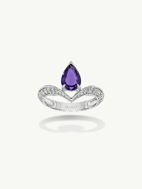 Vintage - Inspired Filigree - Design Women's Rings in Sterling SilverDorian Floating Teardrop-Shaped Ultra Violet Purple Sapphire Engagement Ring In Platinum Vintage - Inspired Filigree - Design Women's Rings in Sterling SilverDorian Floating Teardrop-Shaped Ultra Violet Purple Sapphire Engagement Ring In Platinum