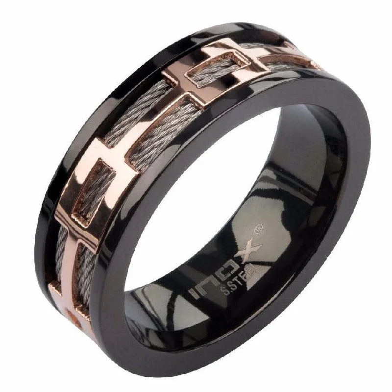 Men's Celtic - pattern rings with intricate designsRose Gold Plated Window Plated Black Stainless Cable Ring -7.93mm Men's Celtic - pattern rings with intricate designsRose Gold Plated Window Plated Black Stainless Cable Ring -7.93mm