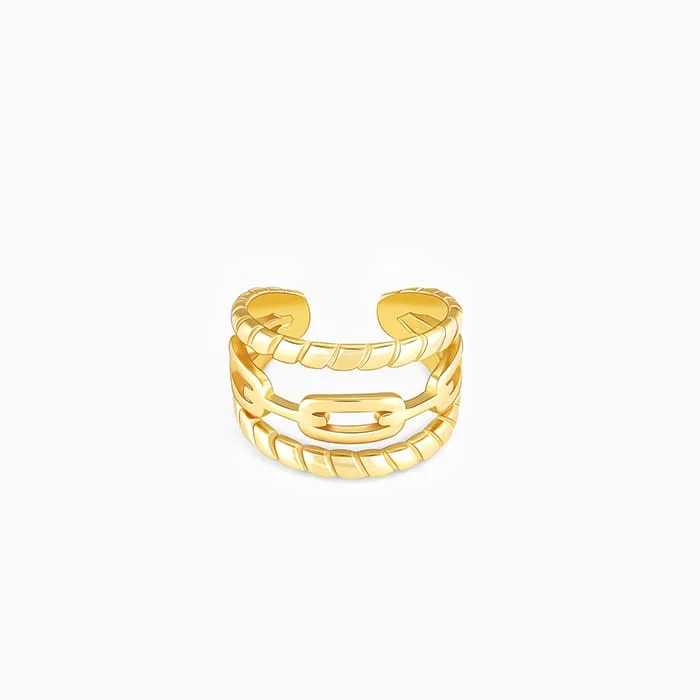 Statement - Making Cocktail Rings for Women with Large Cubic ZirconiaGolden Interlocked Chain Open Ring