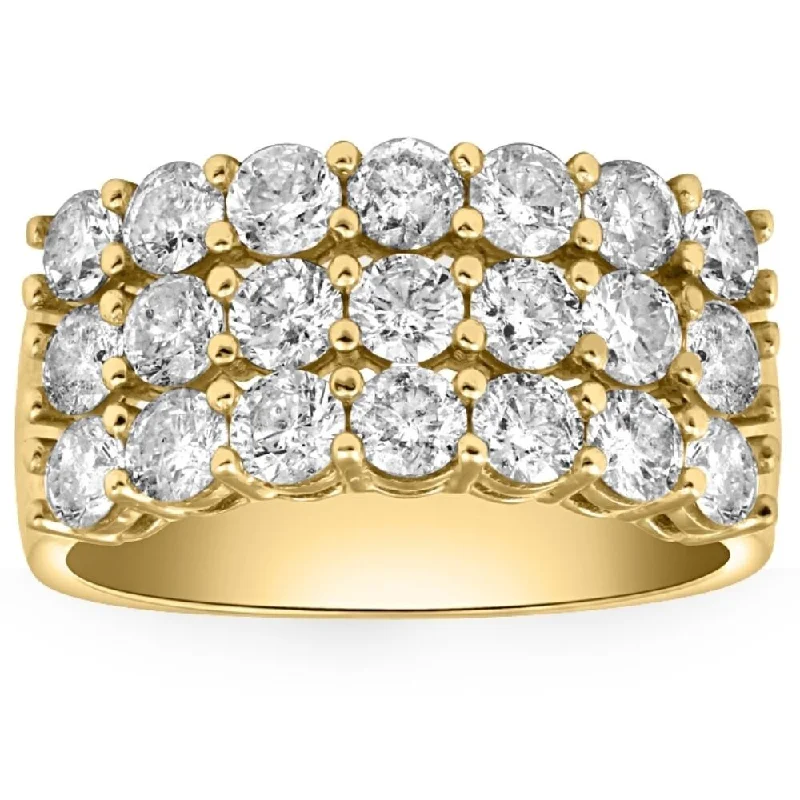 Cluster - Style Women's Diamond Rings with Multiple Small Diamonds Arranged in a Stunning Pattern3 Ct Diamond Three Row Women's Wedding Anniversary Ring in White or Yellow Gold