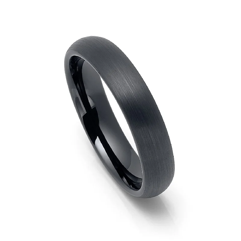 Engagement - Inspired Women's Rings with a Halo of Small Diamonds4mm Classic Dome Shape Gunmetal Brushed Tungsten Carbide Wedding Band Engagement - Inspired Women's Rings with a Halo of Small Diamonds4mm Classic Dome Shape Gunmetal Brushed Tungsten Carbide Wedding Band