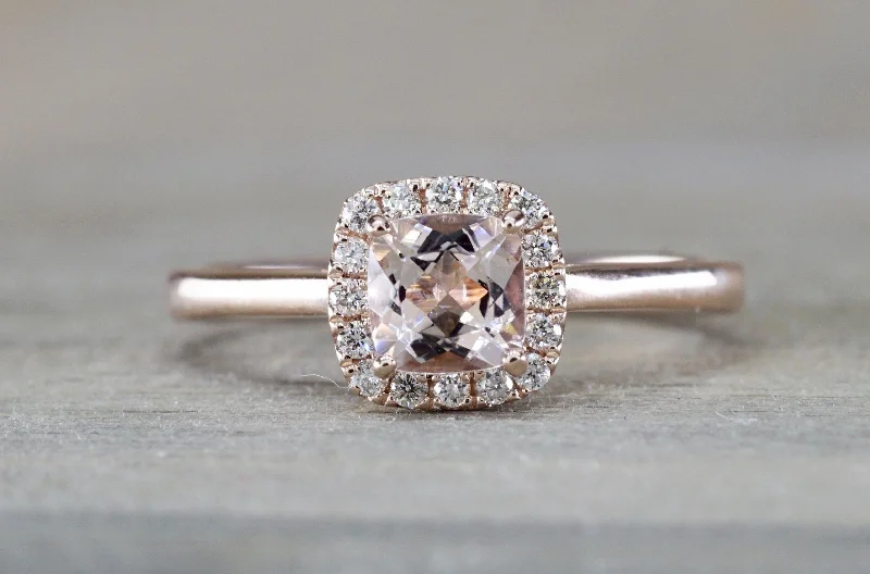 Men's pinky rings with a small gemstoneAndrea Halo Solitaire 5mm Cushion Morganite M3021 Men's pinky rings with a small gemstoneAndrea Halo Solitaire 5mm Cushion Morganite M3021