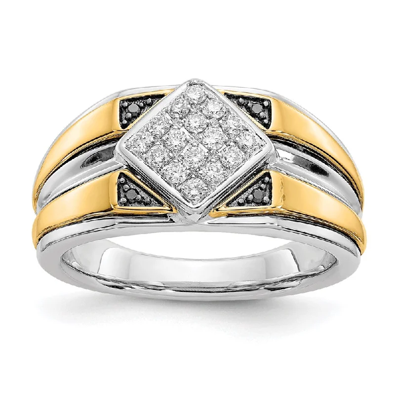 Men's stainless - steel promise rings with a matte finish14k Two-tone Gold Two-tone Black and White Diamond Mens Ring