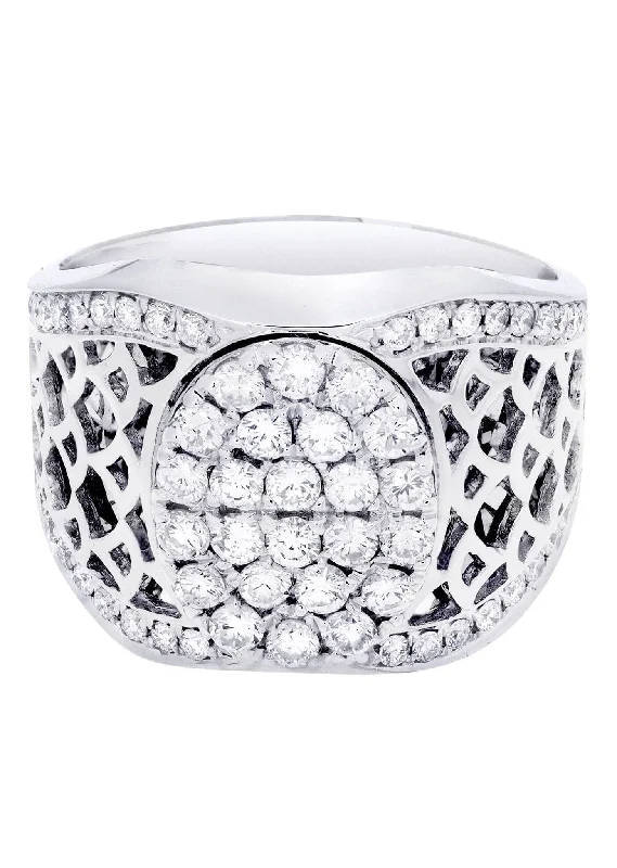 Cathedral - Style Women's Diamond Rings with a Raised Center Setting and Elaborate MetalworkWhite Gold Mens Diamond Ring| 1.46 Carats| 13.7 Grams