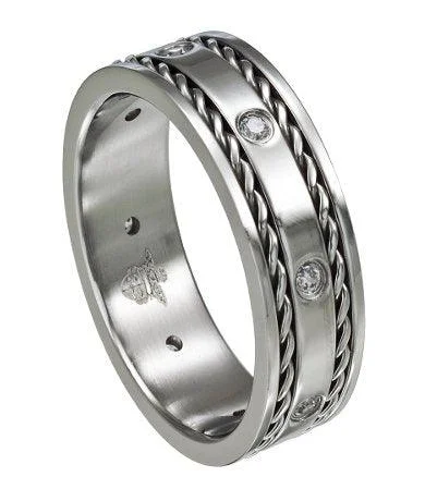 Men's stackable rings for a layered lookStainless Steel Wedding Band with CZ's and Woven Edging-8mm Men's stackable rings for a layered lookStainless Steel Wedding Band with CZ's and Woven Edging-8mm
