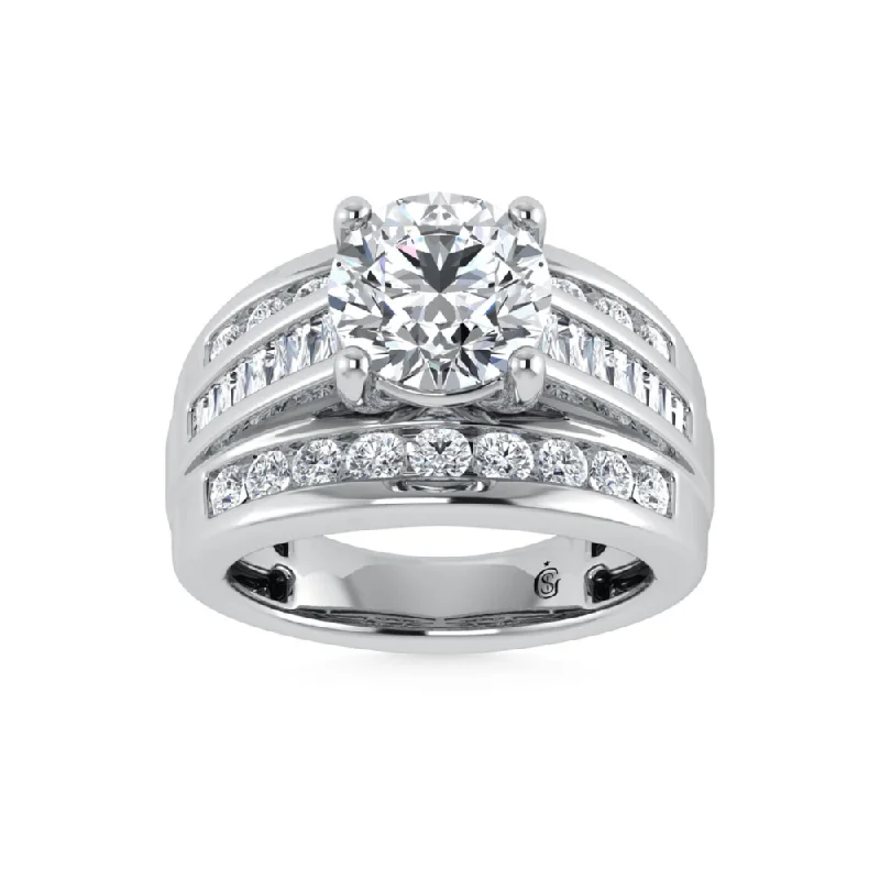 Men's Aquamarine Engagement Rings in 9K Gold with a Bezel - Set Stone3 7/8 Ctw Round Lab Grown Diamond Engagement Ring in White Gold Men's Aquamarine Engagement Rings in 9K Gold with a Bezel - Set Stone3 7/8 Ctw Round Lab Grown Diamond Engagement Ring in White Gold